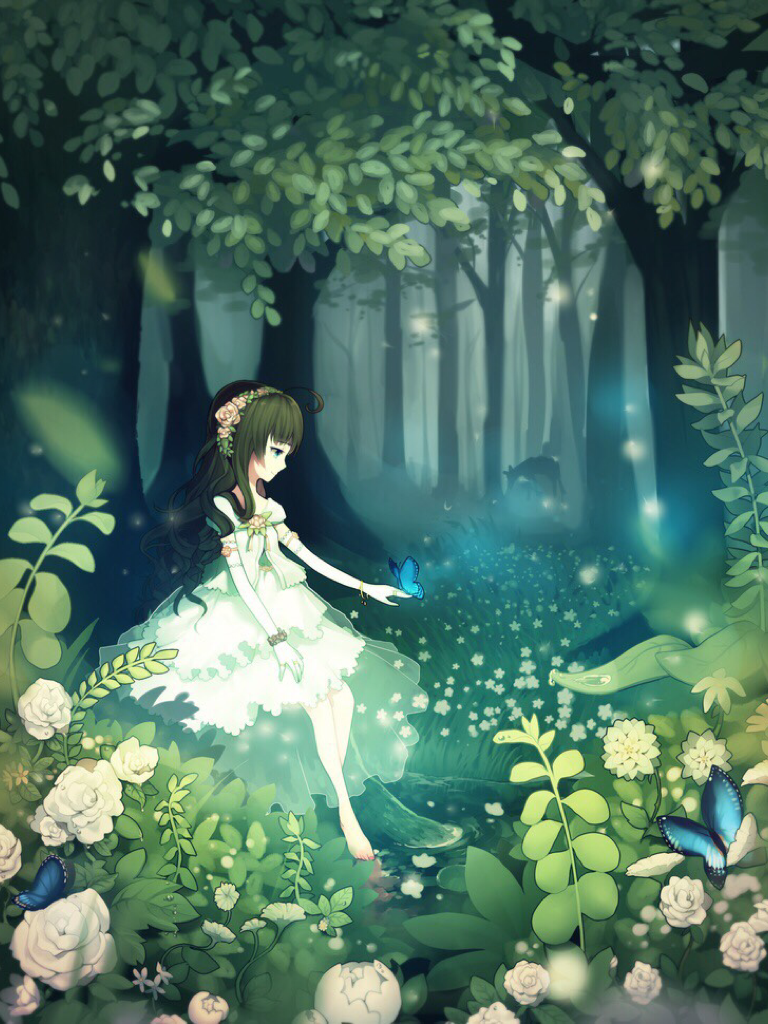 Anime girl in forest